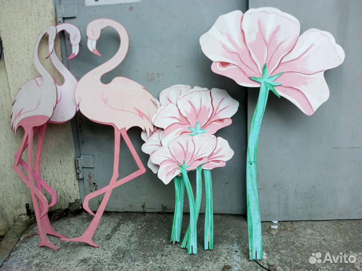 Маки и фламинго из фанеры
