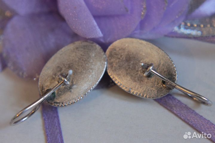 Серьги серебро 875 пробы СССР винтаж авантюрин