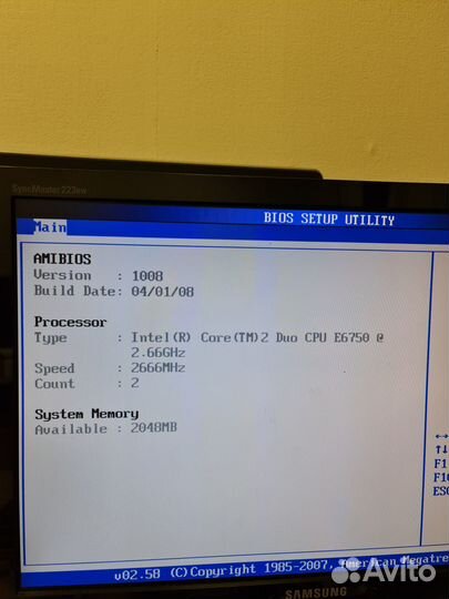 Материнская плата и процессор Core2Duo, память 2Гб