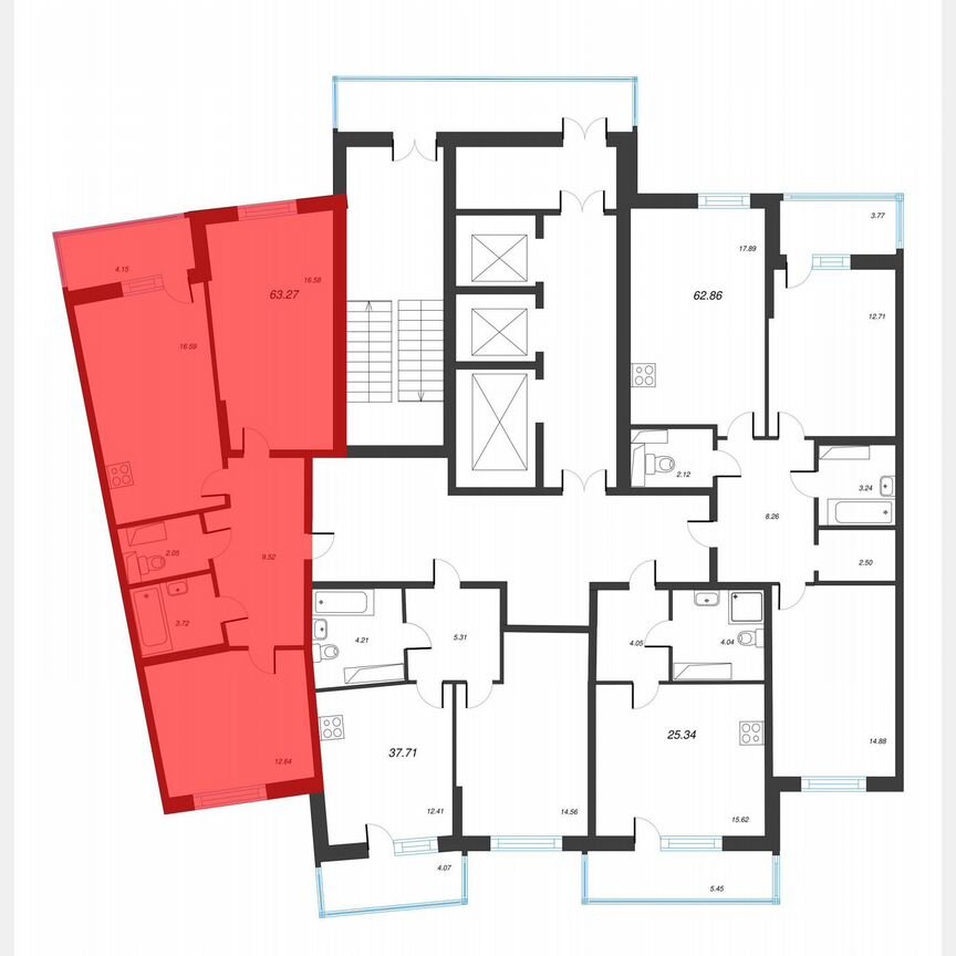 2-к. квартира, 65,4 м², 17/22 эт.
