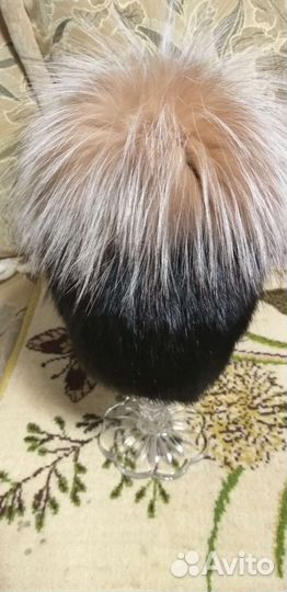 Шапка новая, вязанная норка+мех чернобурки