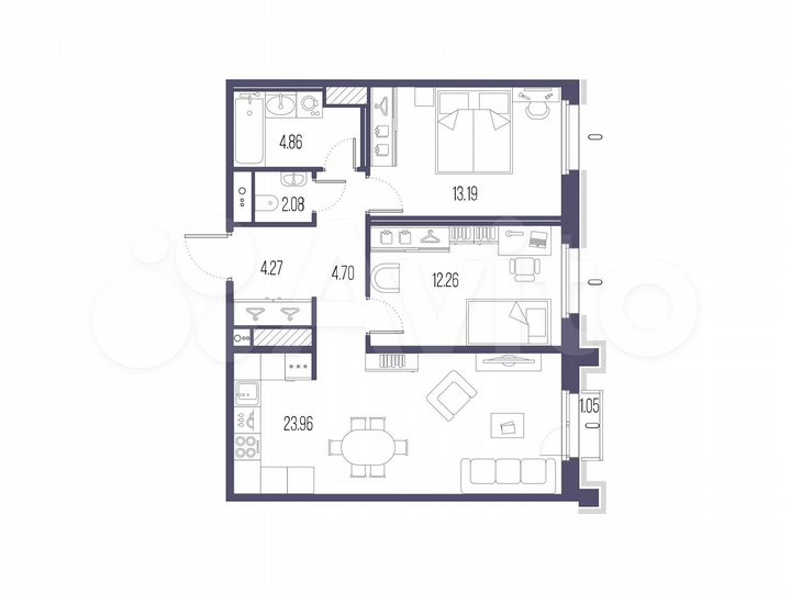 2-к. квартира, 65,3 м², 6/10 эт.