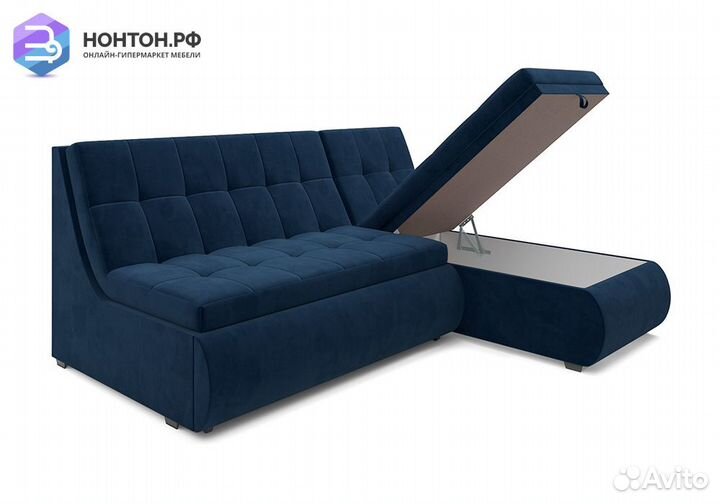 Угловой диван дельфин Дубай велюр темно-синий