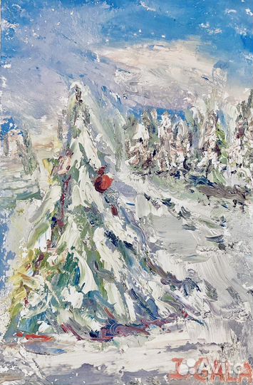 Картина маслом ель с шариком