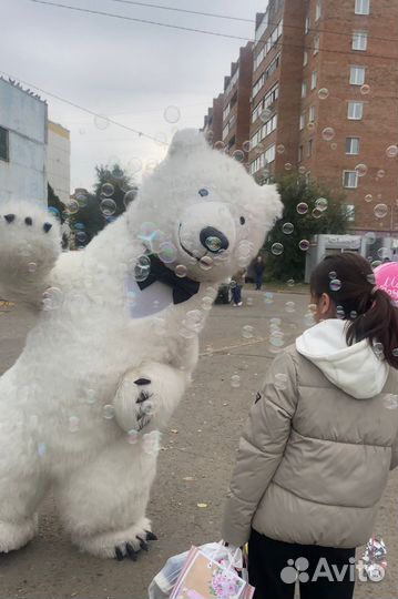 Белый мишка поздравление Тедди ростовая кукла