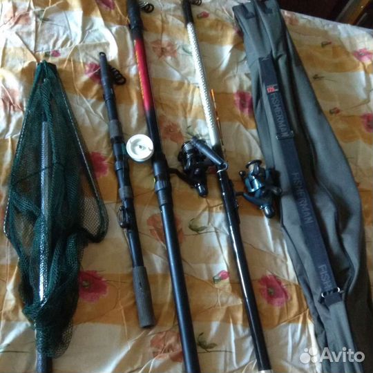 Удочки и спиннинги бу, чехол, подсачек комплект