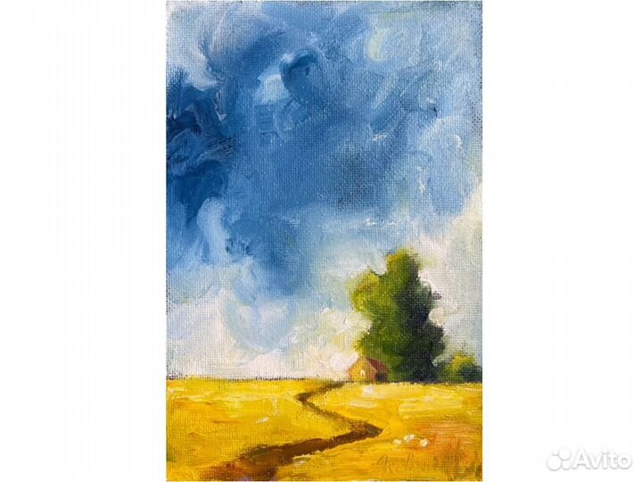 Картина с пейзажем дом у дороге