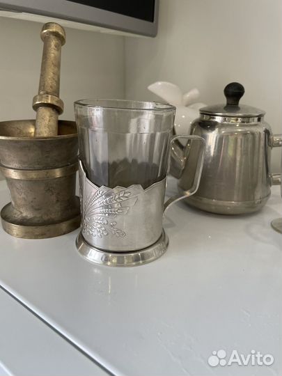 Ступка бронза подстакан мельхилр, лофетник, чай