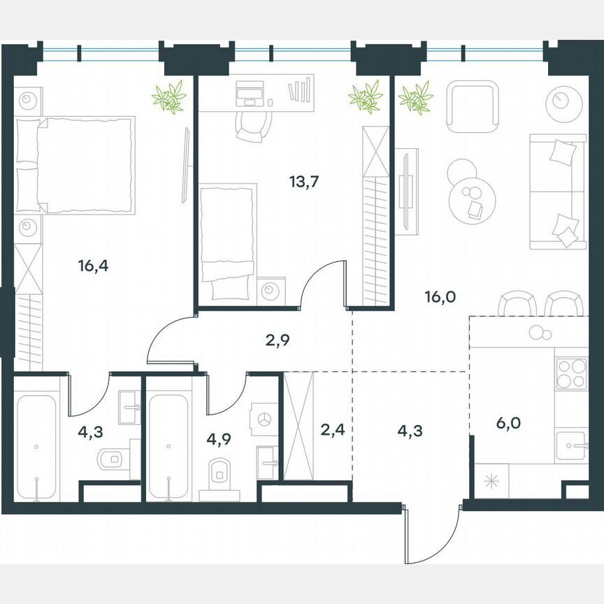 3-к. квартира, 71,3 м², 19/19 эт.