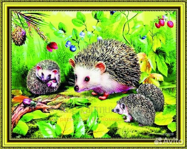 Алмазная мозаика 40x50 Семейство ежей собирает