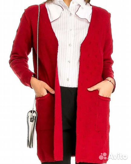 Италия, кардиган женский теплый с карманами бордо