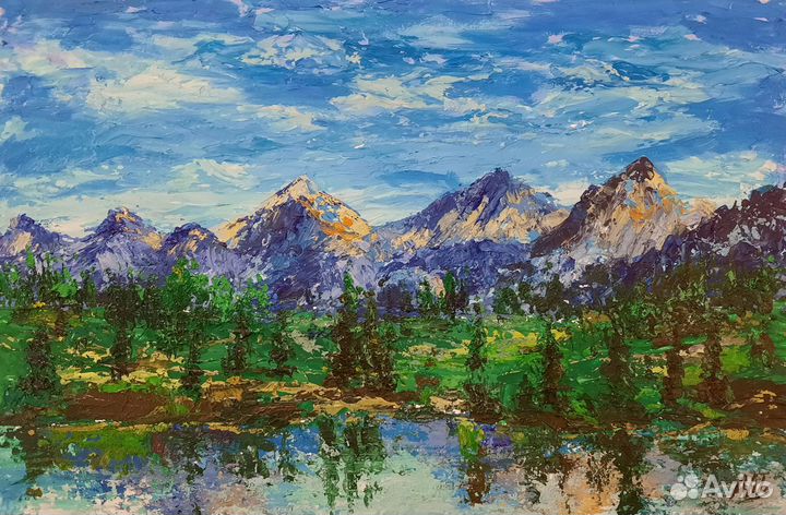 Картина горы Пейзаж Этюд горное озеро Мастихин