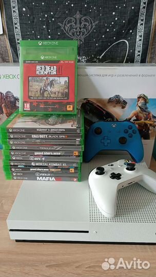 Xbox One s 1тб с дисководом+диски