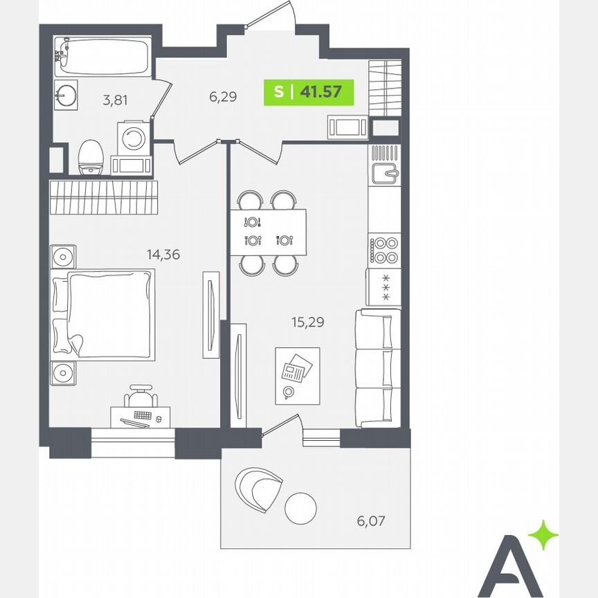 1-к. квартира, 41,6 м², 3/12 эт.