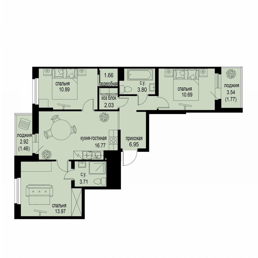 3-к. квартира, 73,7 м², 6/12 эт.