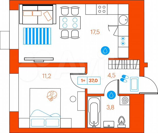 1-к. квартира, 37 м², 10/21 эт.