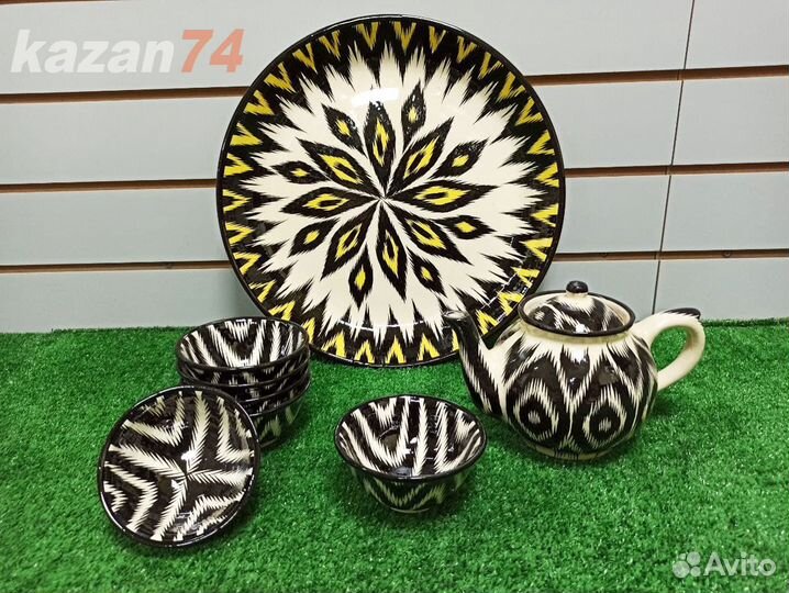 Чайный сервиз риштанская керамика черный атлас