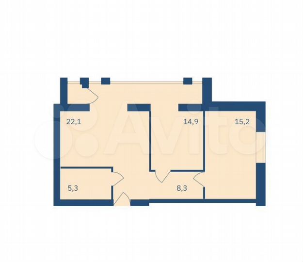 2-к. квартира, 66,9 м², 3/6 эт.