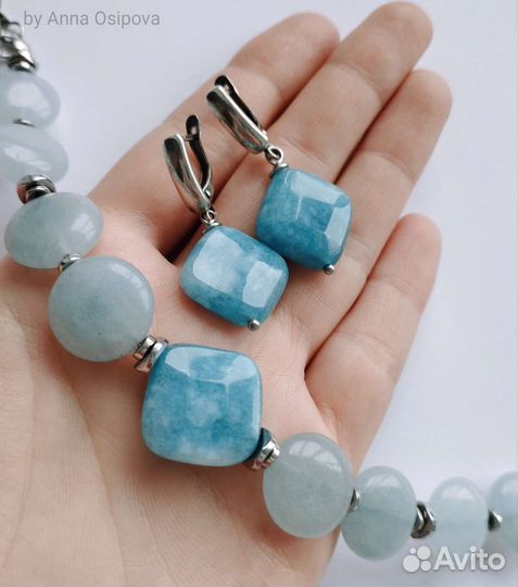 Серьги и браслет с аквамарином