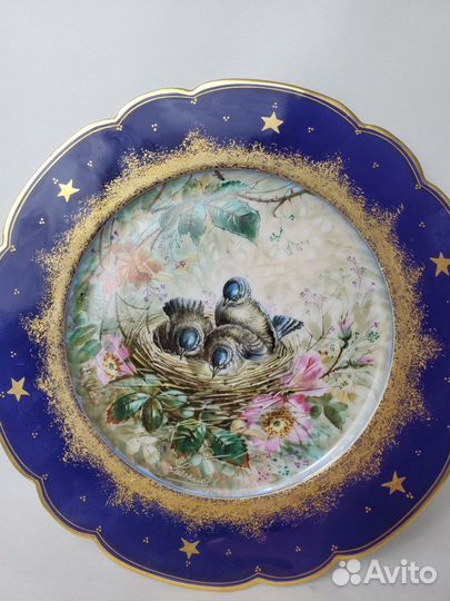 Антикварная тарелка с цветами и птицами Limoges