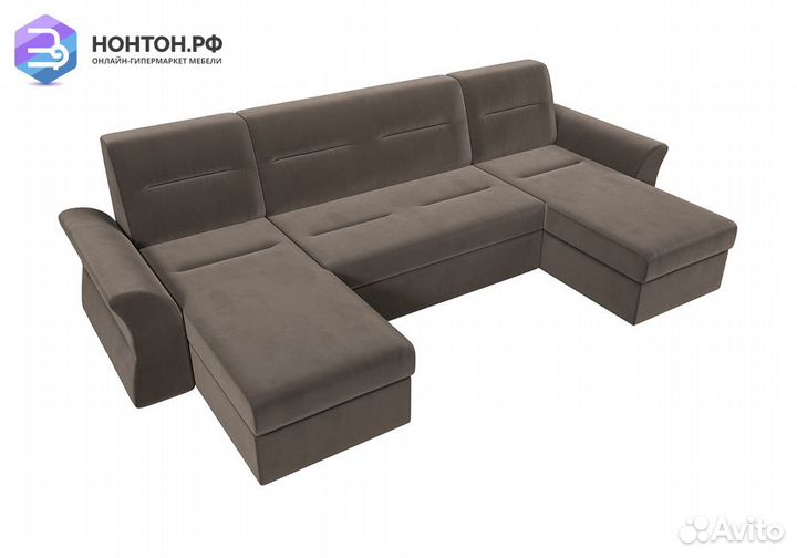 Диван п-образный дельфин Клайд велюр коричневый