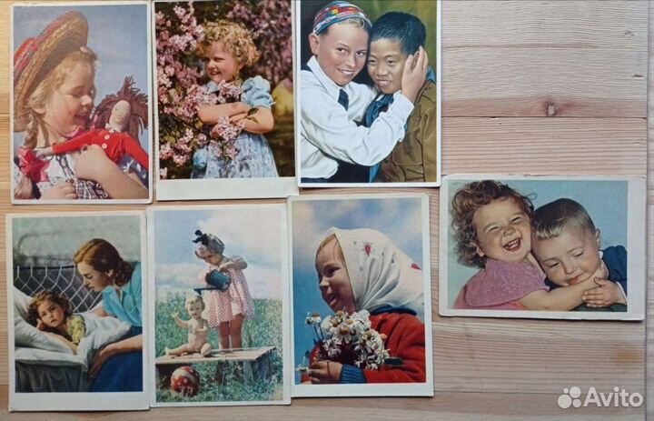 Фото детей на открытках 50-60х годов, набор из 7