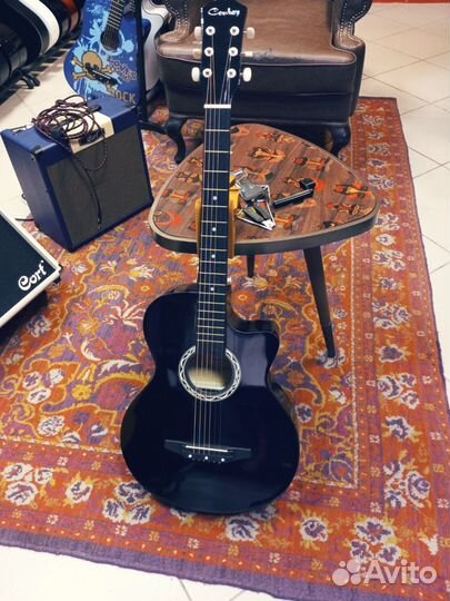 Гитара чёрная Cowboy набор с чехлом и аксессуарами