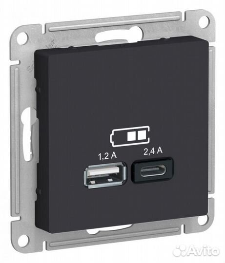 Розетка USB AtlasDesign тип A+C 5В/2.4А 2х5В/1.2А