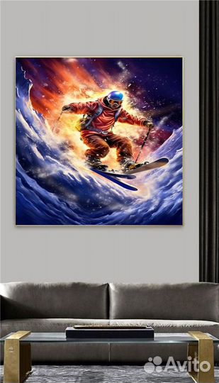 Интерьерная картина маслом сноубордист горы