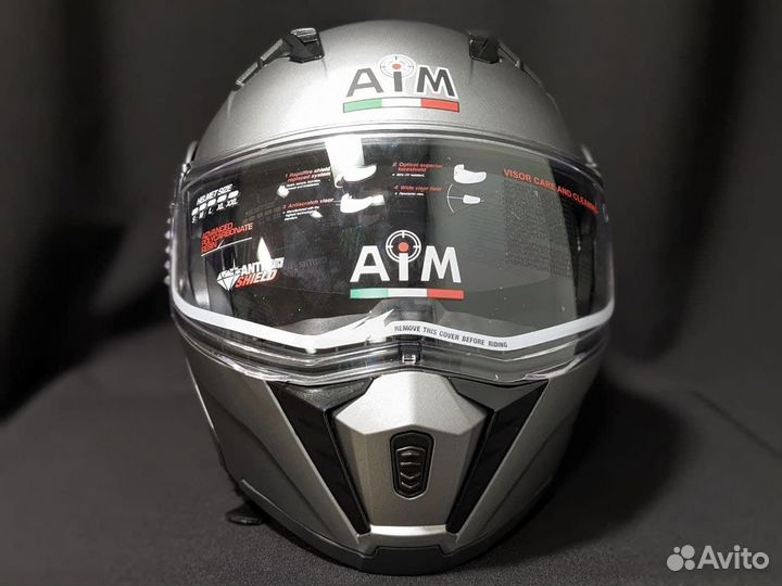 Мото шлем модуляр с очками AIM темно-серый новый