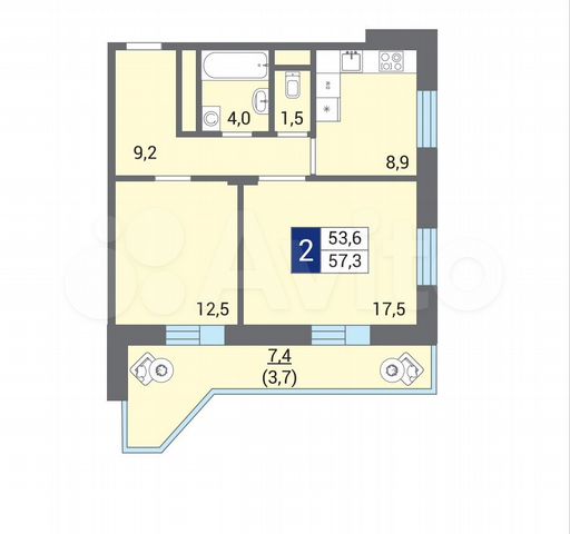 2-к. квартира, 57 м², 11/12 эт.