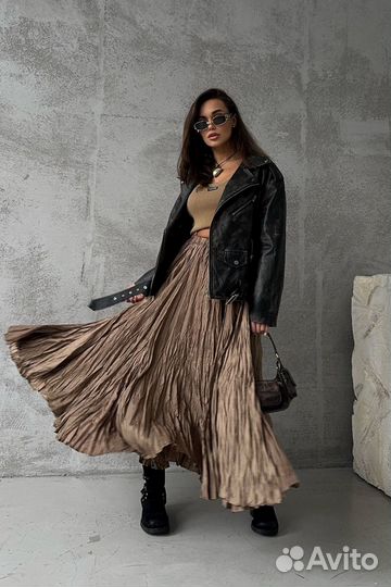 Юбка клеш жатая Бежевая