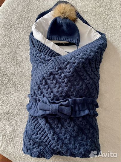 Комплект плед, одеяло, шапка, бант