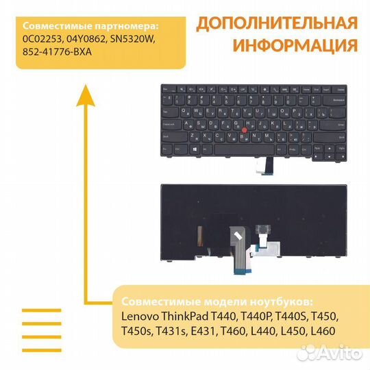 Клавиатура Lenovo ThinkPad T440, T440P черная