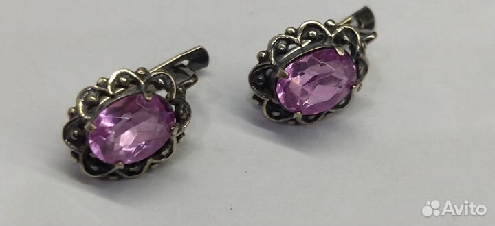 Серьги. серебро 875 проба (звезда) СССР корунд