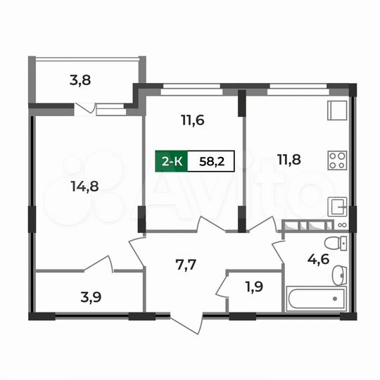 2-к. квартира, 58,2 м², 2/17 эт.