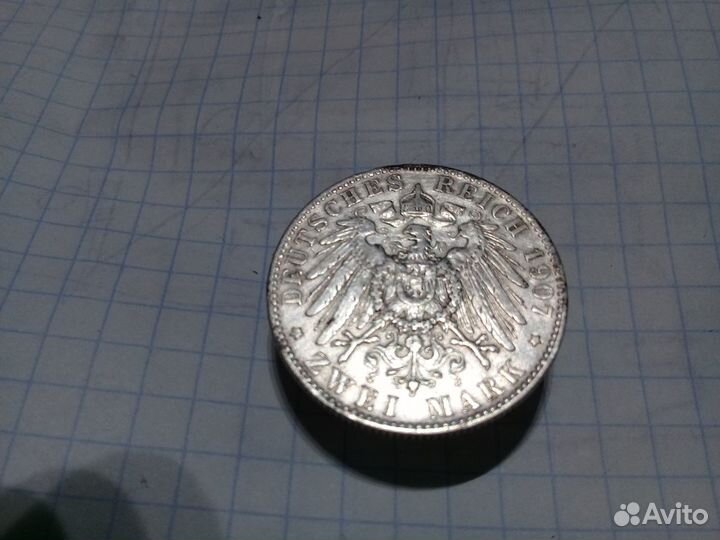 Монета Бавария 2 марки 1907 год