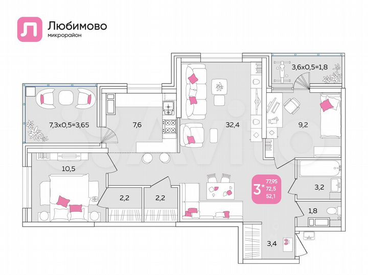 3-к. квартира, 78 м², 19/24 эт.