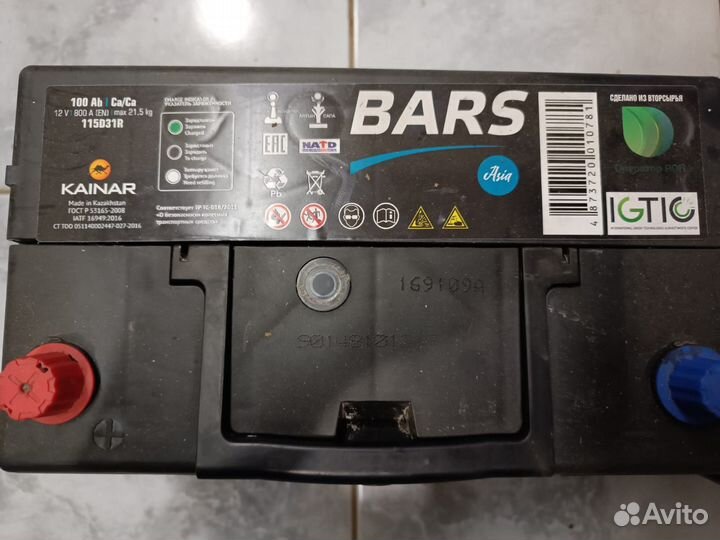 АКБ Аккумулятор 12V, 100Ah, bars Asia, прямая поля