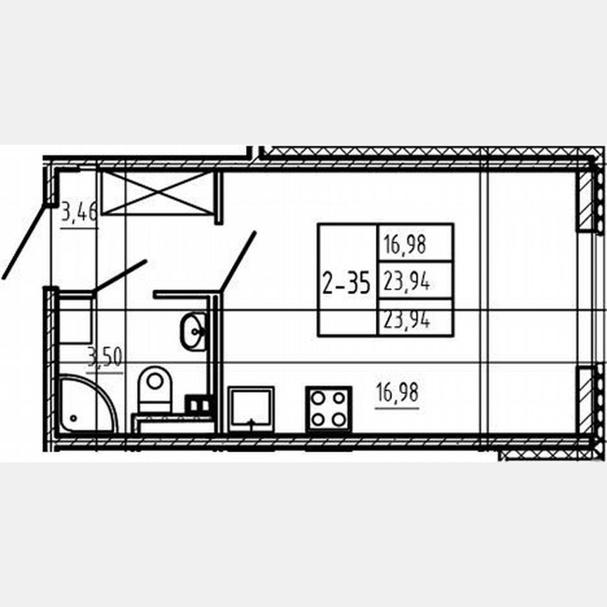 Квартира-студия, 23,9 м², 2/4 эт.