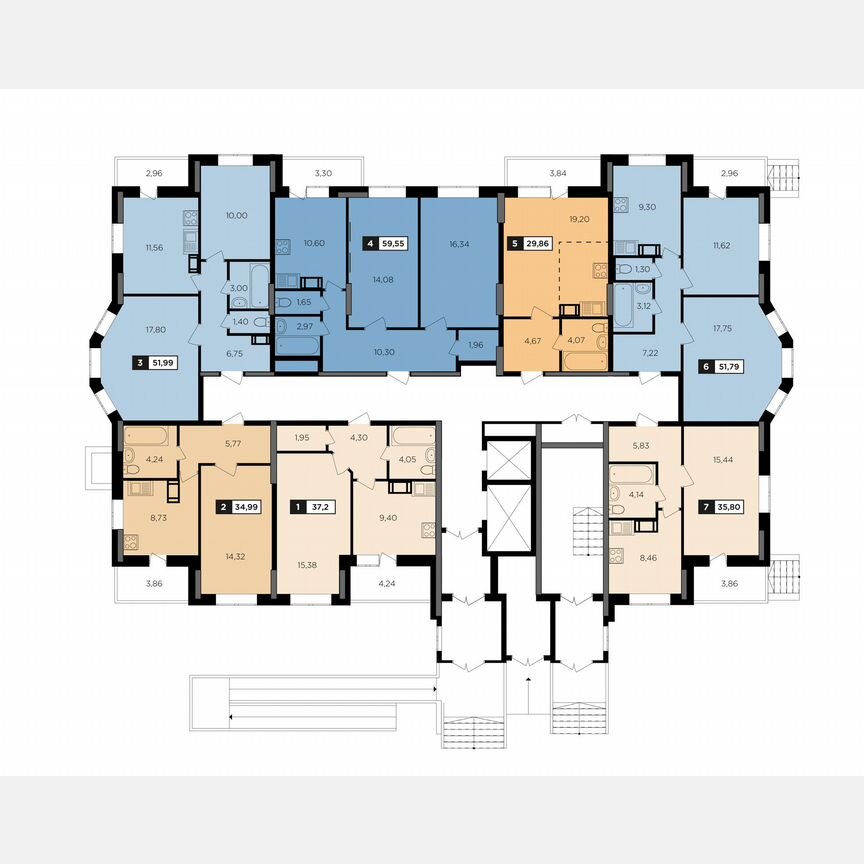 2-к. квартира, 51,8 м², 1/16 эт.