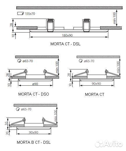 Квадратный точечный светильник kanlux morta CT-DSL