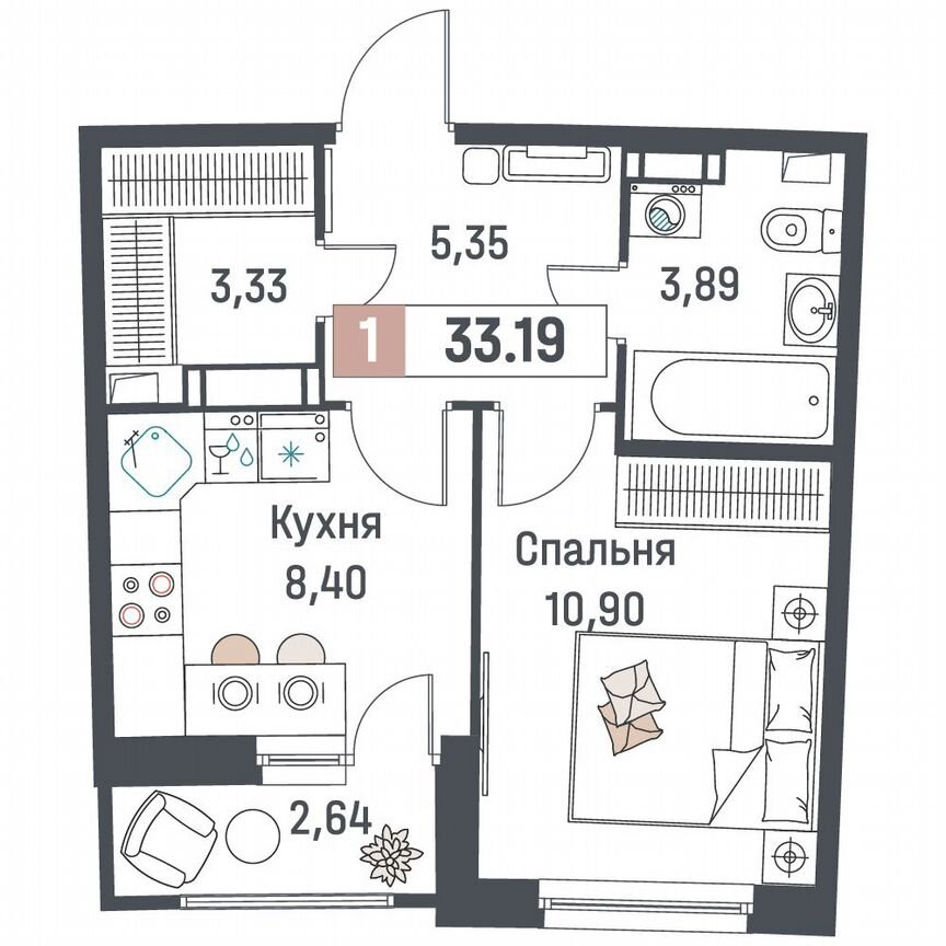 1-к. квартира, 33,2 м², 15/18 эт.