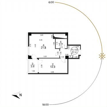 2-к. квартира, 51,4 м² (Армения)