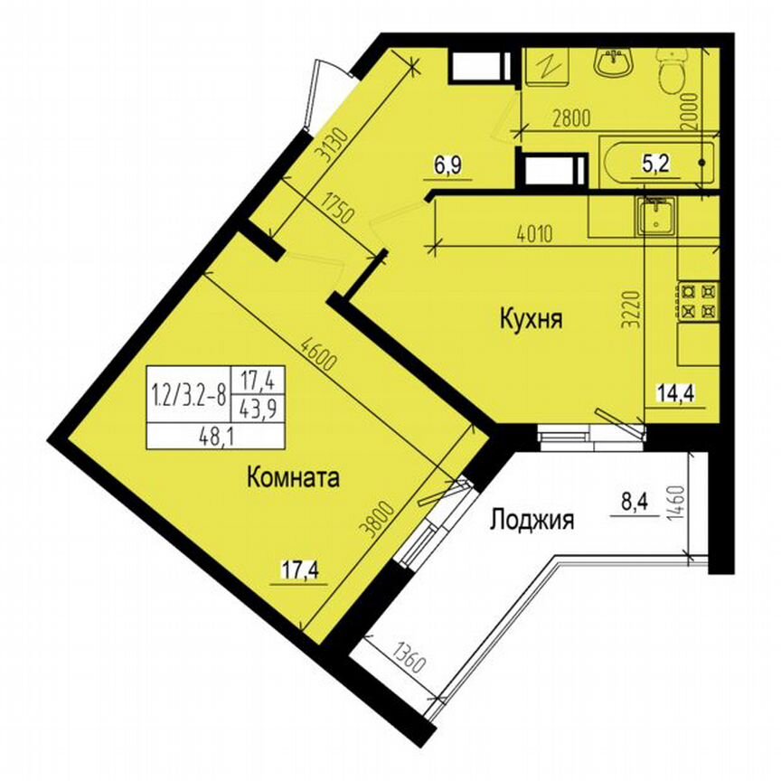 1-к. квартира, 48,1 м², 7/23 эт.