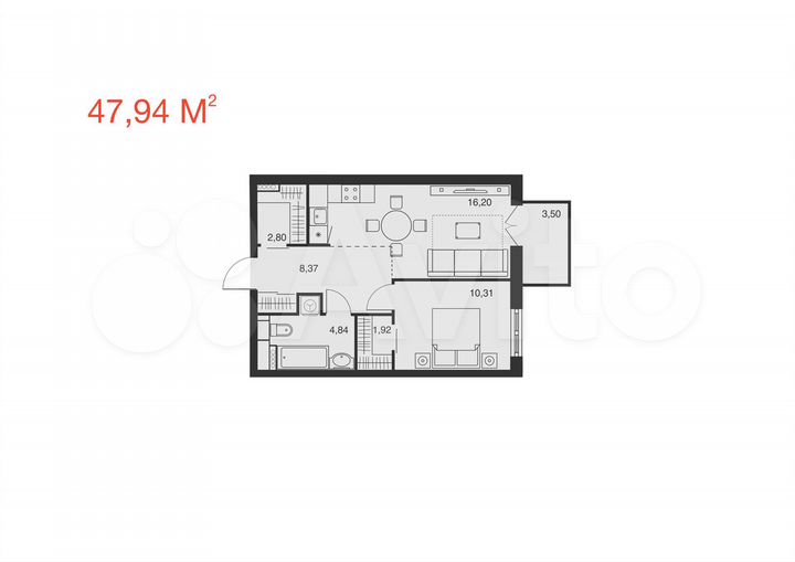 1-к. квартира, 47,9 м², 15/25 эт.