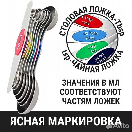 Мерные ложки двусторонние магнитные из нерж.стали