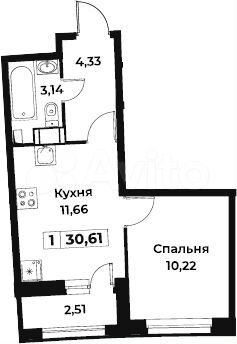 1-к. квартира, 30,1 м², 4/18 эт.