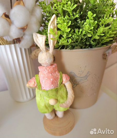 Ватный пасхальный кролик игрушка декор