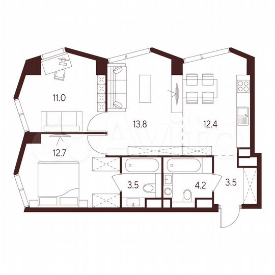 2-к. квартира, 61,1 м², 25/26 эт.